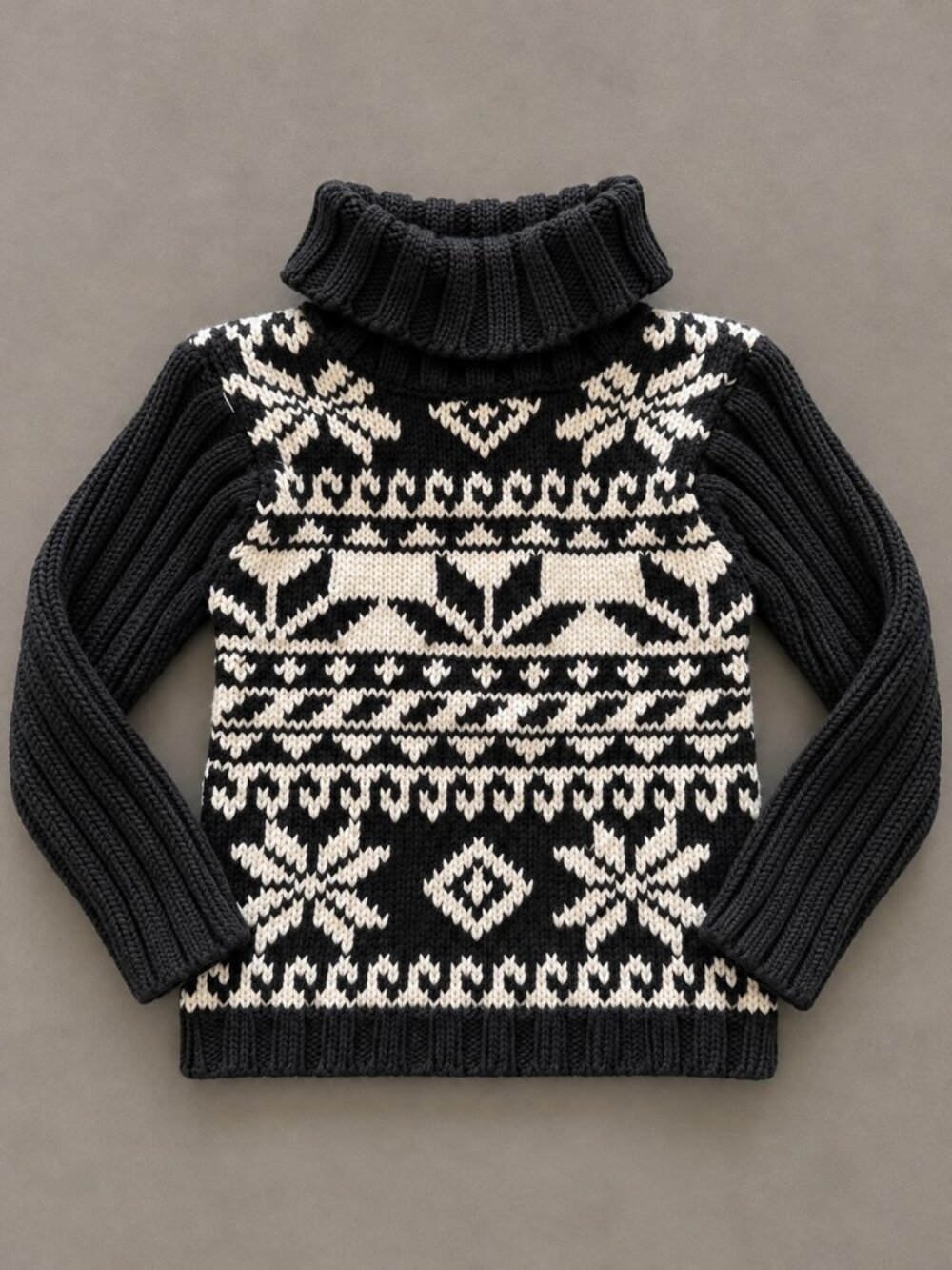 Lili Gaufrette Girls' Black & Cream Fair Isle Turtleneck Ski Sweater – Size 3